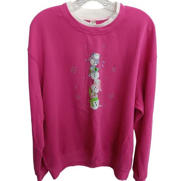 EUC Decorated Originals XL Pink Snowman Applique Rhinestone Sweatshirt - Picture 1 of 4